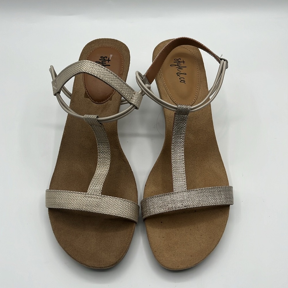 STYLE & CO Womens Beige Slip Resistant Mulan Wedge Slip On Slingback Sandal - Picture 3 of 6